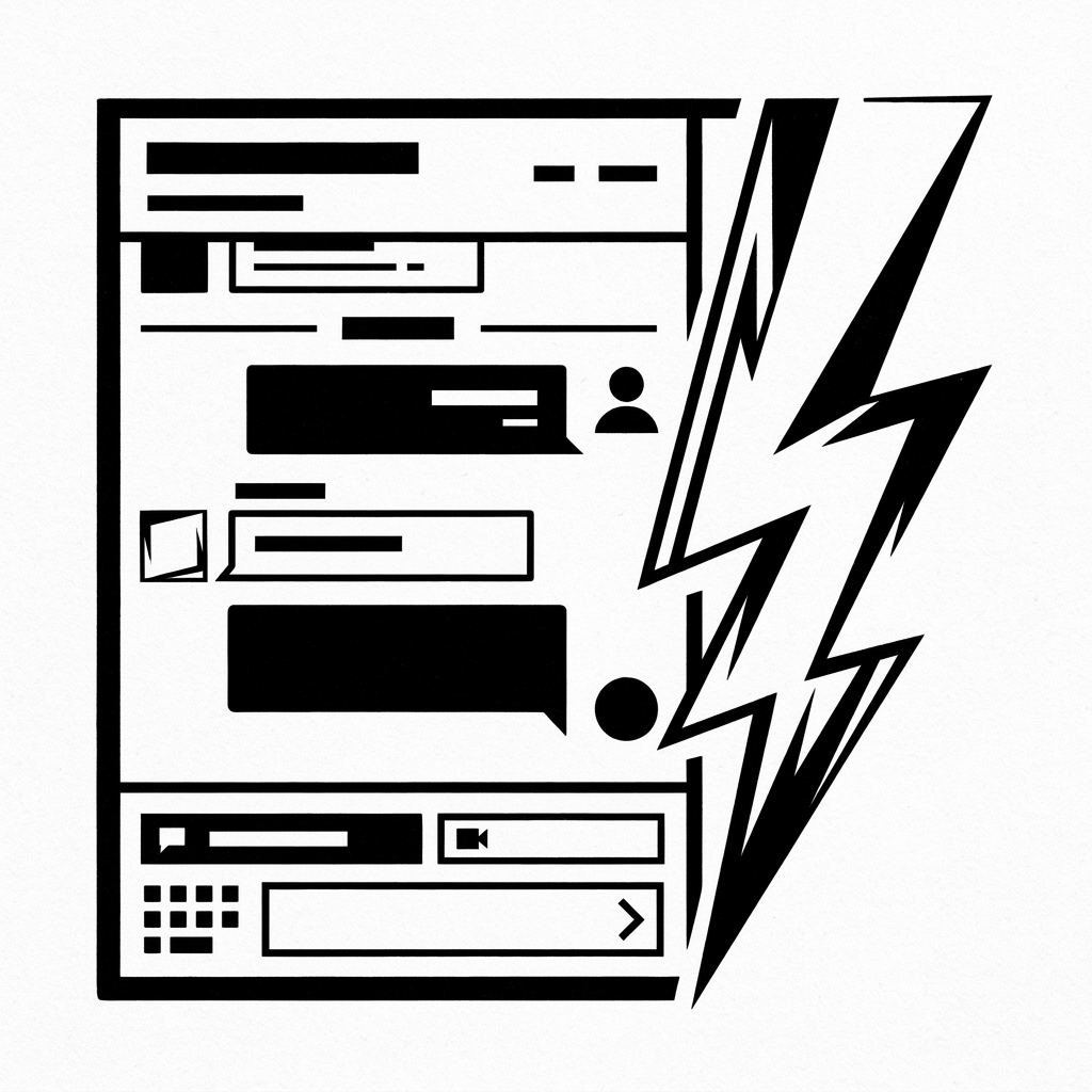 abstract brutalist chat interface with lightning bolt